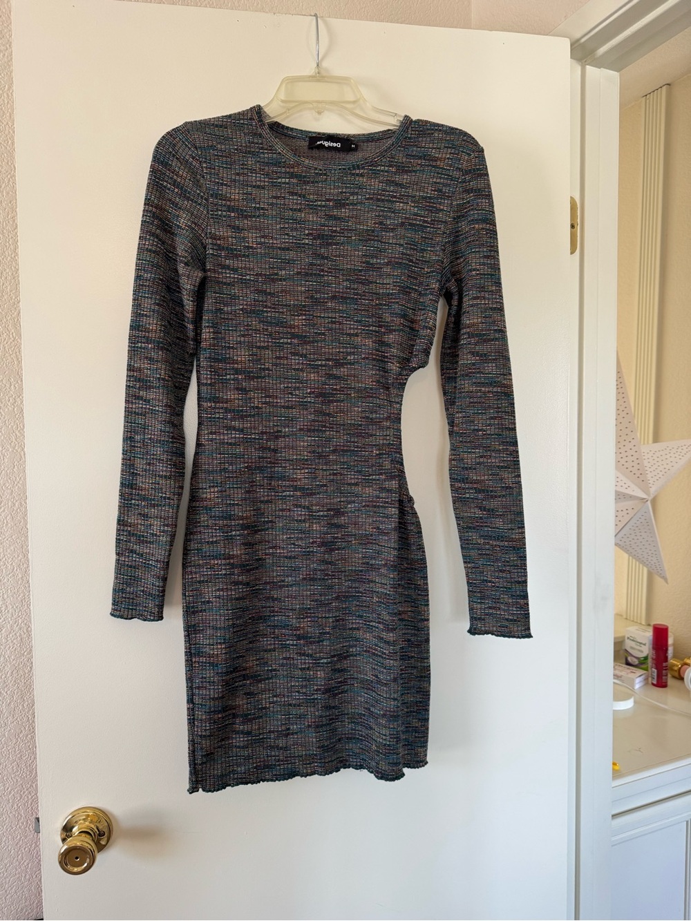 Desigual Multicolor Ribbed Long-Sleeve Knit Dress with side cut